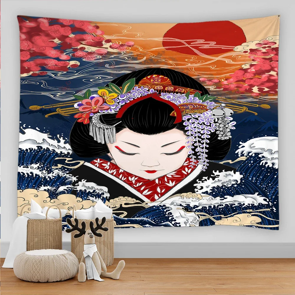 Японская женщина картина гобелен Искусство богемное одеяло подвеска настенная кровать одеяло домашний декор спальня гобелен