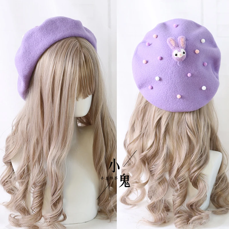 Японский сладкий ежедневный берет Лолиты Lolita осень зима ткань colocasia JK buds фиолетовая шляпа