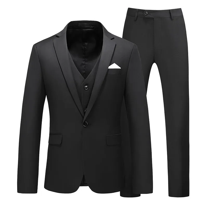 2023 Мужская деловая мода, высококачественный джентльменский черный костюм из 3 предметов, комплект / Блейзеры, пальто, куртка, брюки, классические брюки, жилет