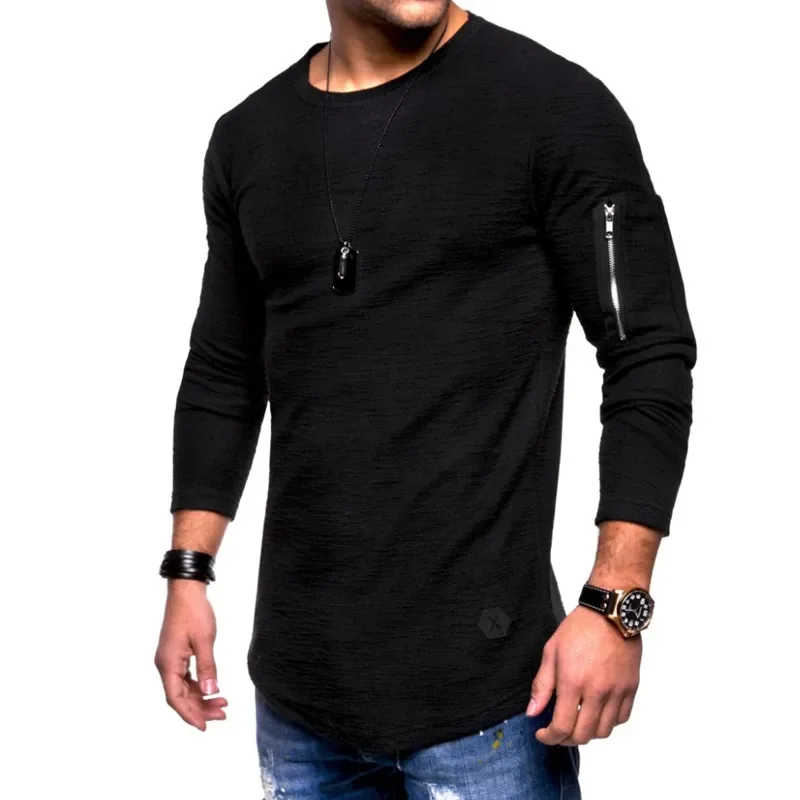 A2908 новая футболка мужская весенне-летняя футболка топ мужская хлопковая футболка с длинными рукавами для бодибилдинга складная