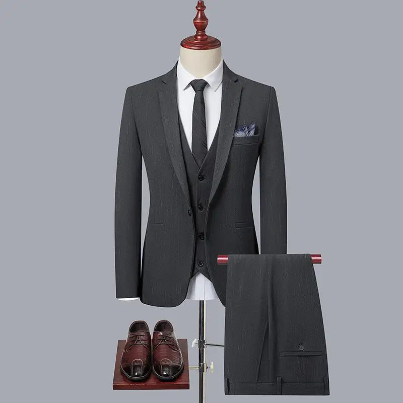 Высококачественные мужские (костюм + жилет + брюки)  Модный тренд, красивый банкетный деловой повседневный свадебный костюм 