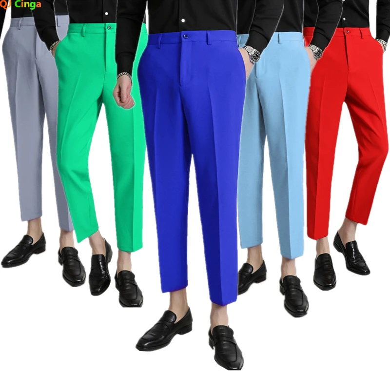 Королевские синие мужские брюки Длиной До щиколоток, Модные Облегающие Мужские костюмные брюки, красные, Зеленые, Синие, Белые, Серые панталоны, Hombre, Большой размер M-5XL 6XL