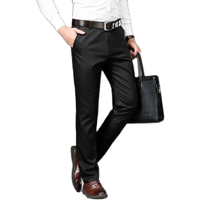 Мужские модельные брюки, элегантные повседневные однотонные костюмные брюки, мужские офисные брюки, высококачественные мужские костюмные брюки средней длины, прямые